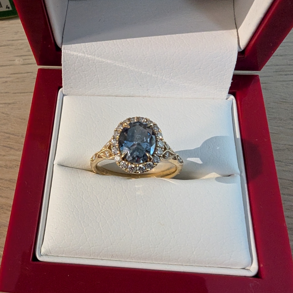 1.47 Carat Intense Blue Diamond Ring In 14k Yellow Gold Halo Setting